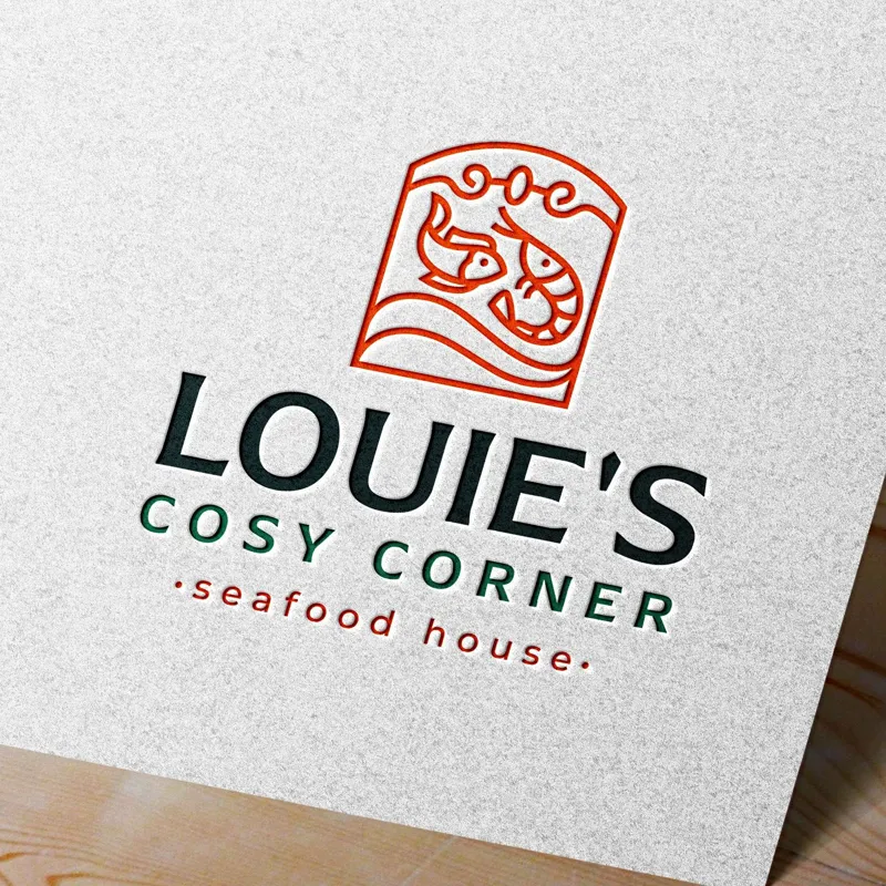 Louie's Cosy Corner logo and branding by Halifax logo designer James Gaudet, selected by DesignRush as Best Hospitality Logo Design