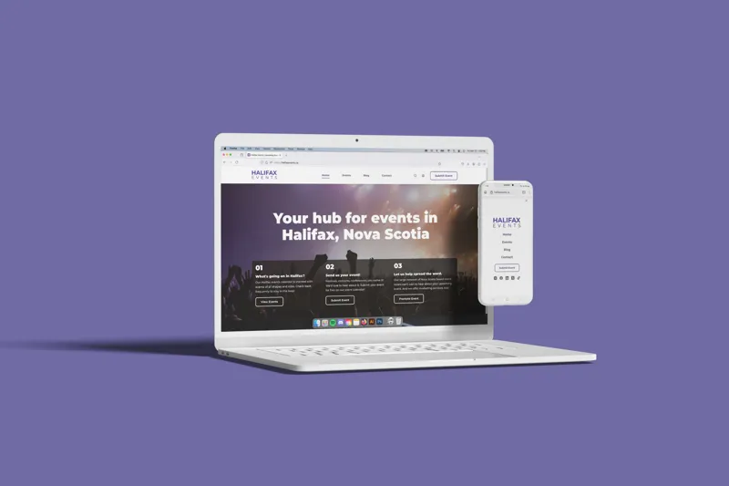 Halifax Events website shown on desktop and mobile, an example of responsive web design