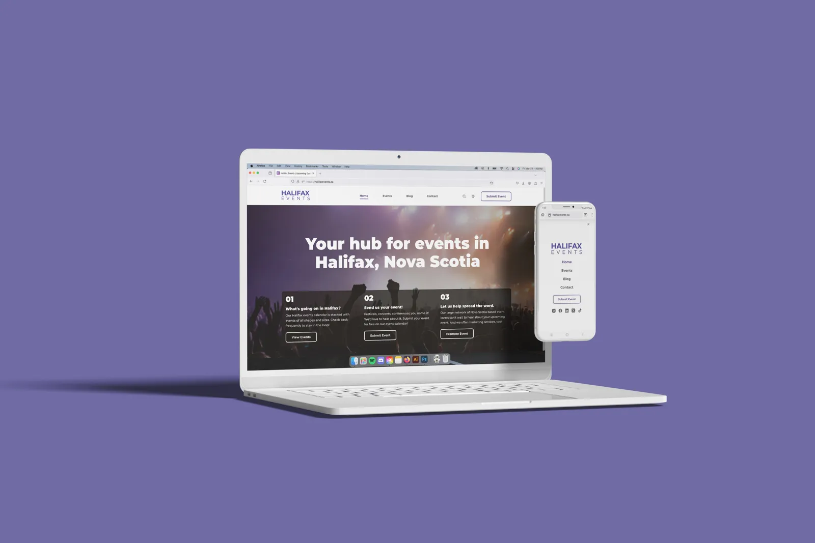 Halifax Events website shown on desktop and mobile, an example of responsive web design